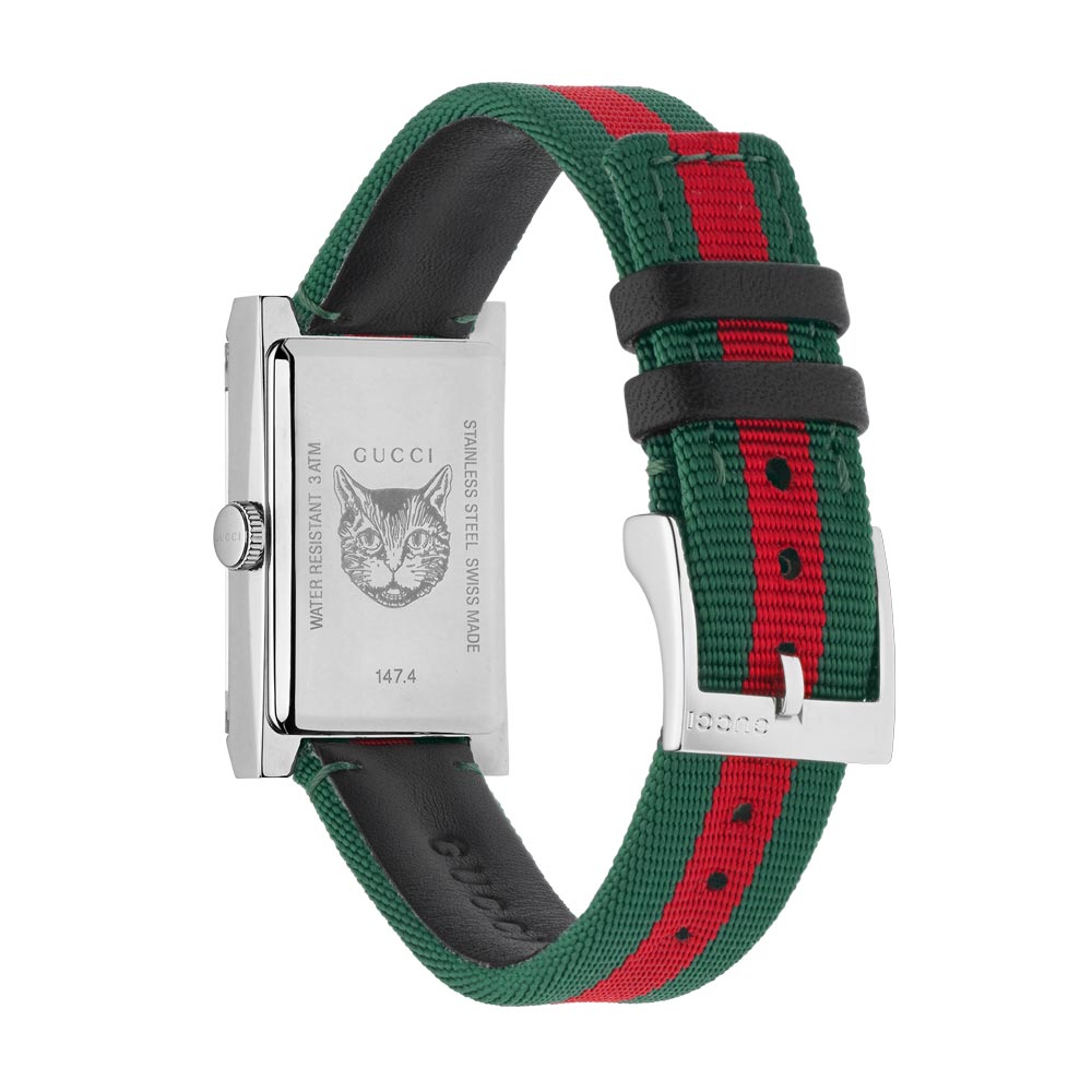 Gucci Ladies G-Frame Green And Red Woven Strap Watch YA147404