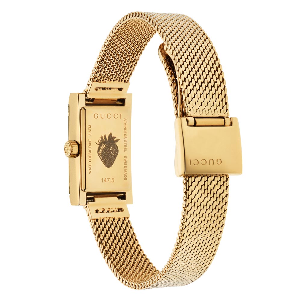 Gucci G-Frame Gold PVD Mesh Strap Ladies Watch YA147511