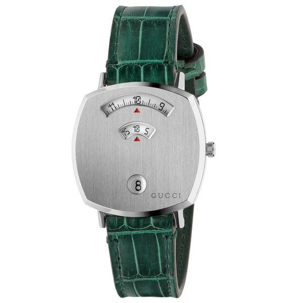 Gucci Grip Stainless Steel And Green Leather Strap Watch YA157404