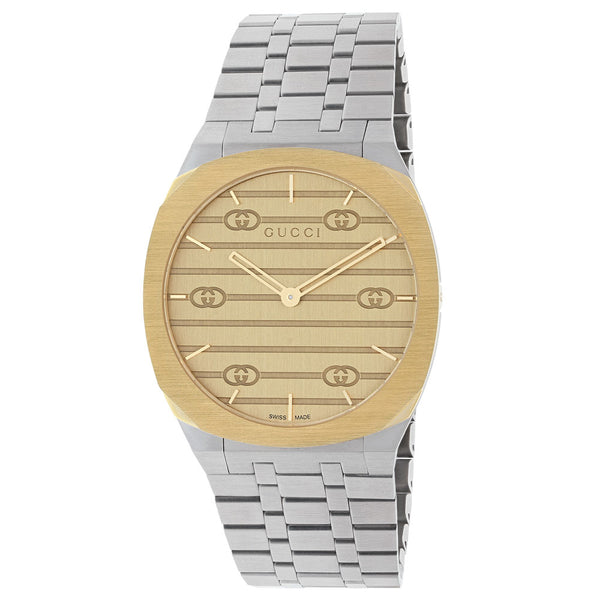 Gucci 25H 34mm Gold Dial Gold Plated Stainless Steel Watch YA163403