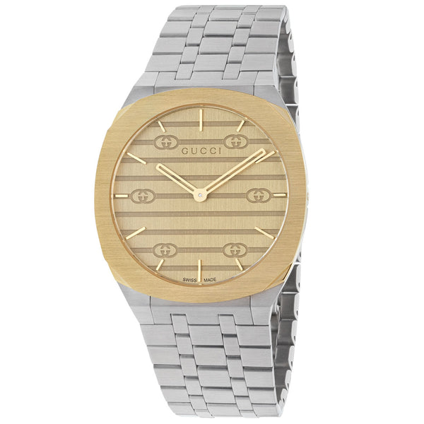 Gucci 25H 38mm Gold Dial Gold Plated Stainless Steel Watch YA163405
