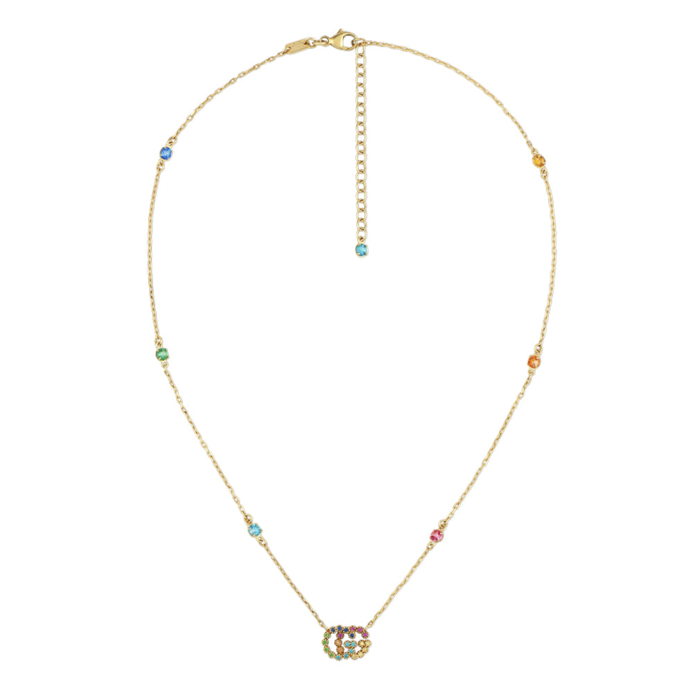 Gucci GG Running 18ct Yellow Gold Multi-Coloured Crystal Necklace YBB48162300100U