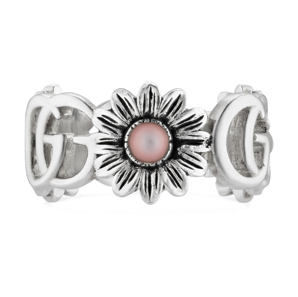 Gucci GG Marmont Silver Pink Floral Ring YBC527394002