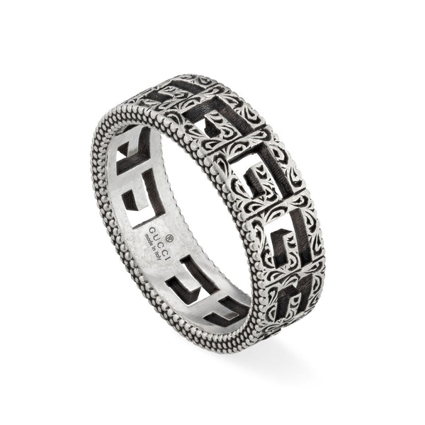 Gucci G Cube Silver Motif Aged Silver Ring YBC576993001