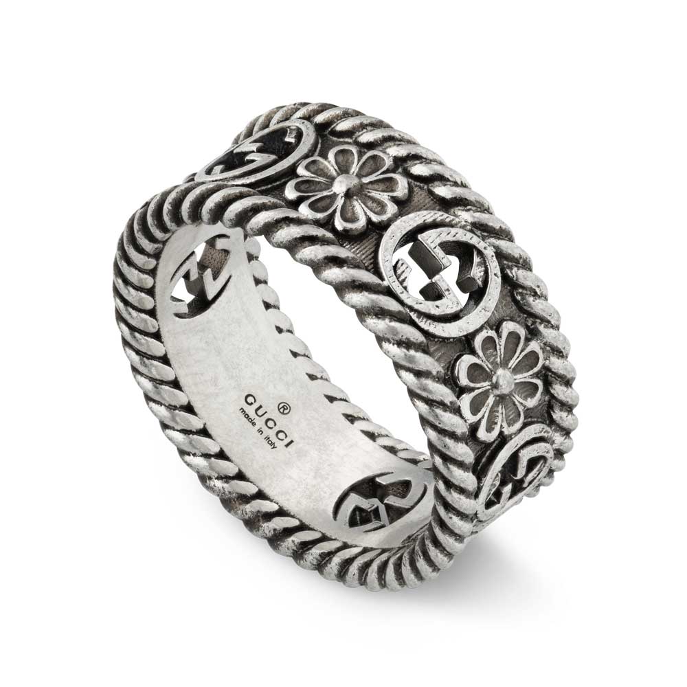 Gucci Interlocking G Silver Flower Ring YBC577263001