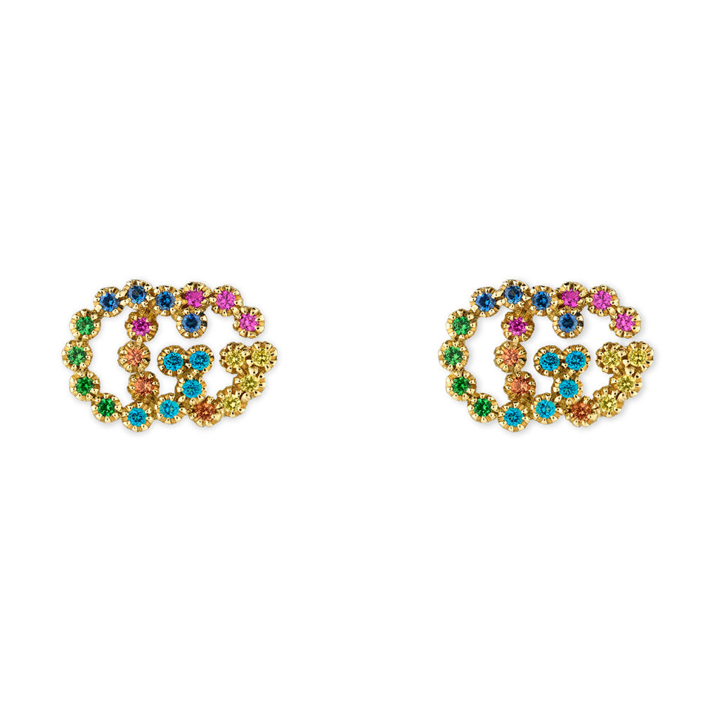Gucci GG Running 18ct Yellow Gold Multi-Coloured Crystal Stud Earrings YBD48167600200U